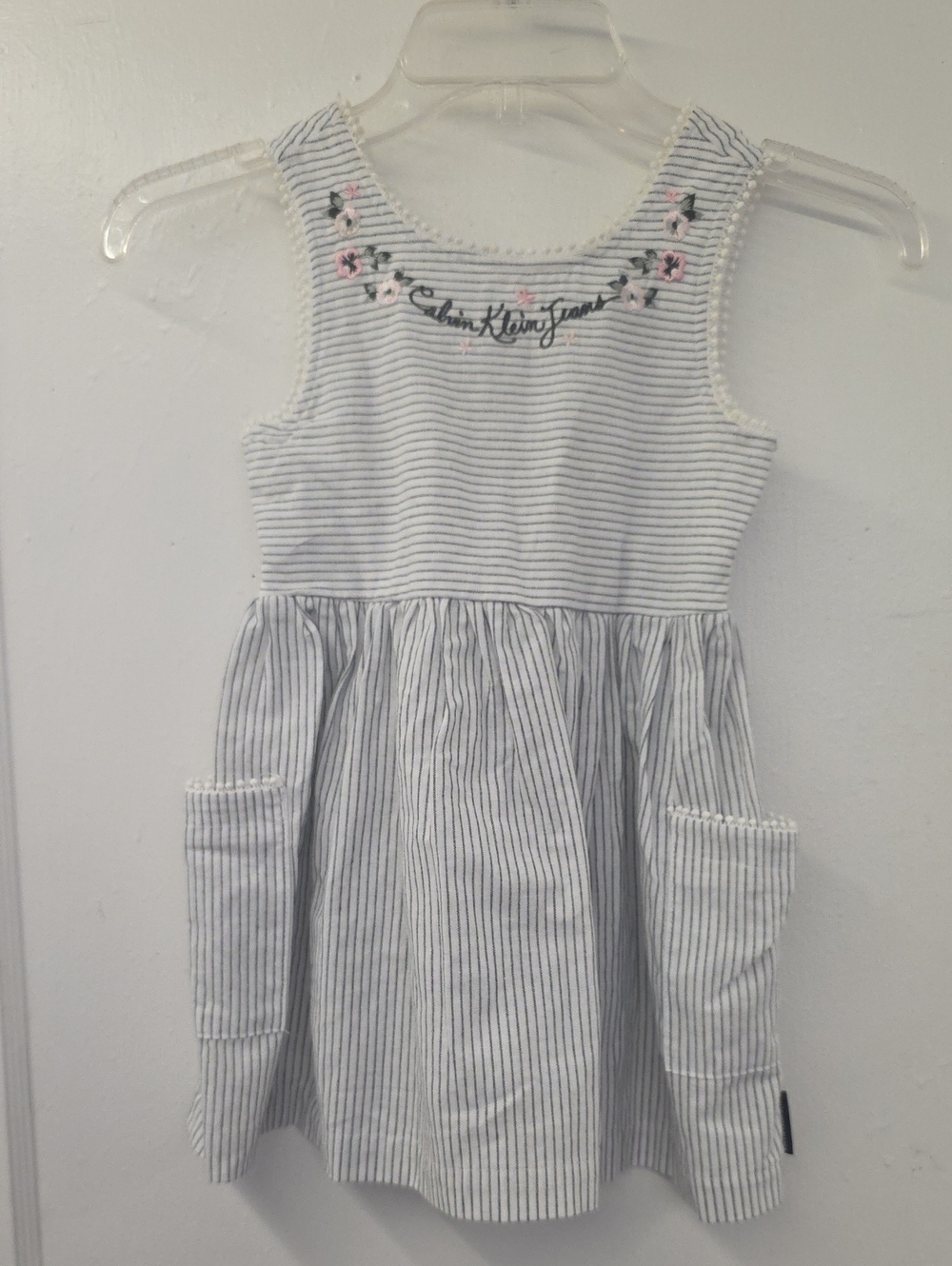 Calvin Klein Jeans Girls Striped Embroidered Dress Size Small